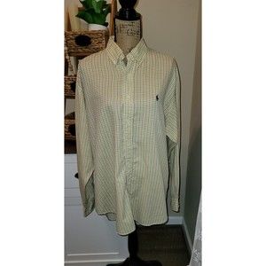 Ralph Lauren Men's Dress Shirt  Plaid Long Sleeve Logo Button Down Cotton Size L